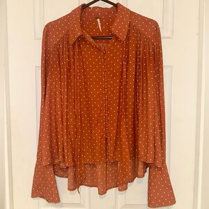 Free People Women’s Terracotta Polka Dot Blouse Size S/P